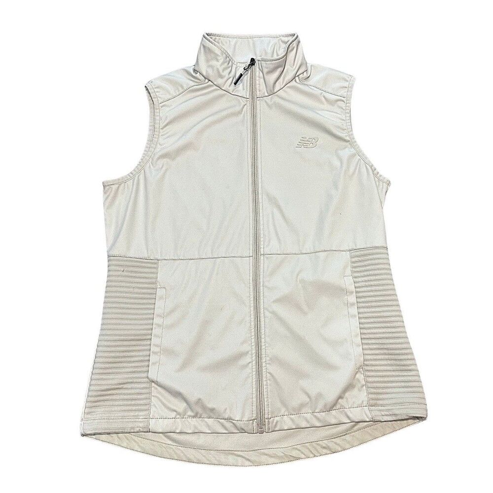 New Balance Women's L Beige Lightweight Full Zip Athletic Running Vest Jacket